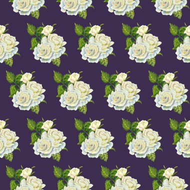  white rose composition in a seamless pattern