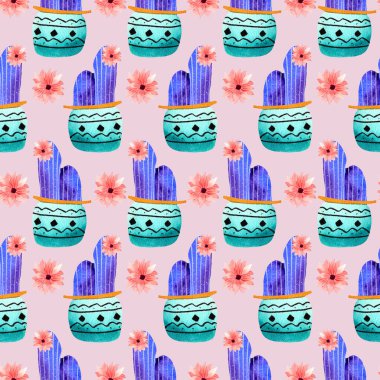  Turkuaz tencere ve mor kaktüs..