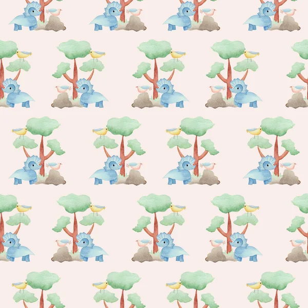 Синій Дино Дерево Безшовний Візерунок — стокове фото