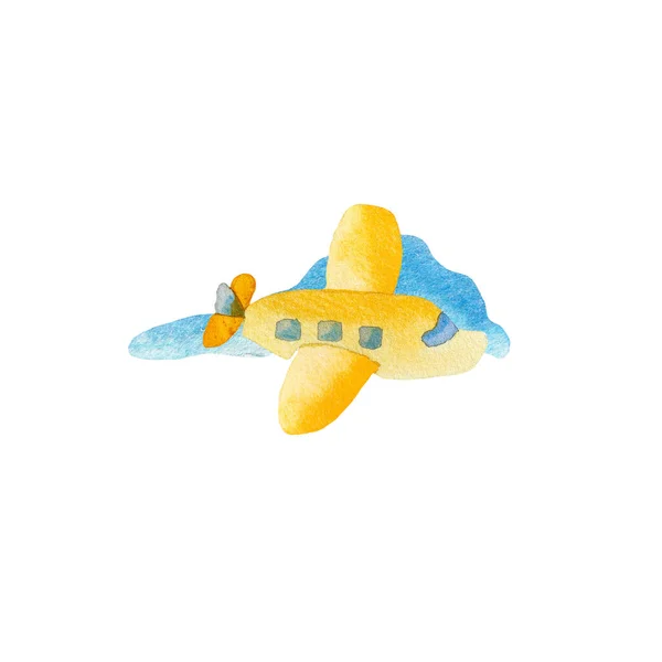 Yellow Watercolor Plane Cloud Illustration — Stock Photo, Image