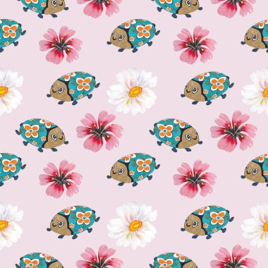 Astar böceği ve çiçekler kusursuz bir desende