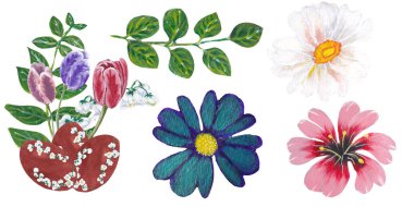 Paskalya yumurtası ve çiçekli paskalya öğeleri