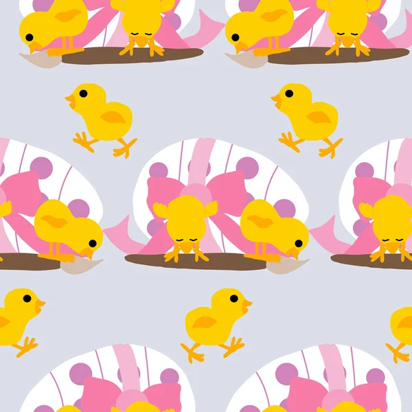 Πασχαλινό Αυγό Κοτόπουλο Και Πινέλο Ζωγραφικής Χωρίς Ραφή Σχέδιο Μοτίβο — Διανυσματικό Αρχείο