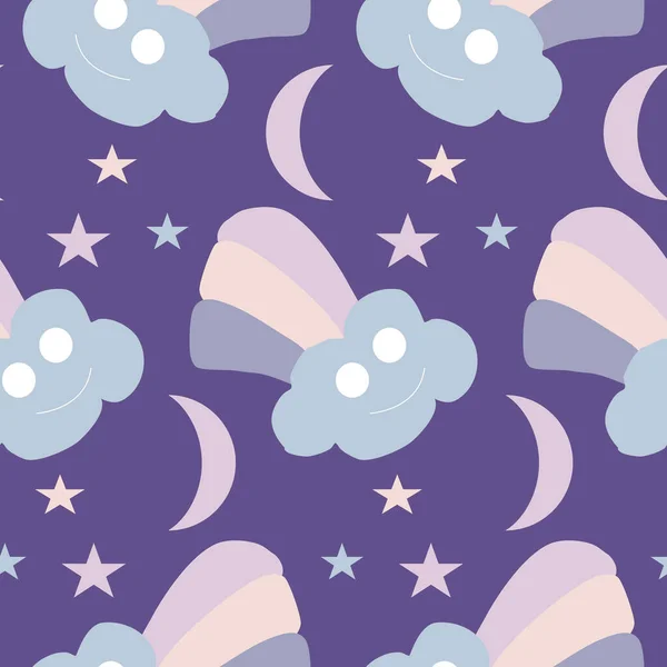 Bunte Regenbögen Sterne Und Mond Nahtloses Muster — Stockvektor