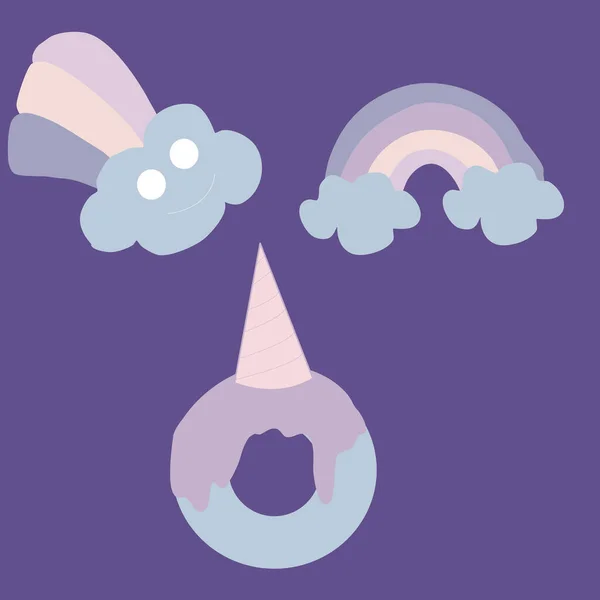 Vector Illustratie Met Eenhoorn Donut Regenbogen — Stockvector