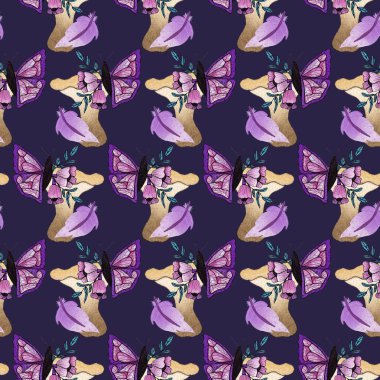 Altın kelebek ve çiçekler