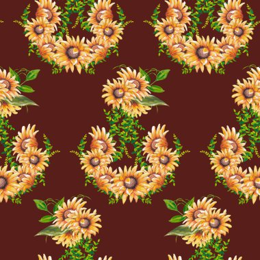dikişsiz desenli suluboya ayçiçekleri