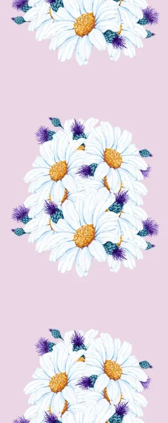 垂直边 手绘雏菊花束 — 图库照片
