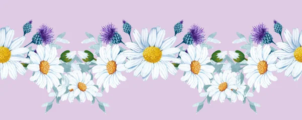 hand painted daisy in a seamless border.