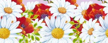 suluboya gelincik ve papatya pürüzsüz desenli