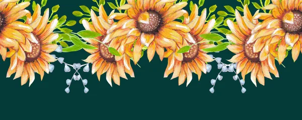 Batas Horisontal Dengan Gambar Tangan Bunga Matahari — Stok Foto