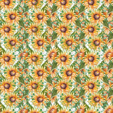 Elle boyanmış ayçiçeğiyle kusursuz desen tasarımı