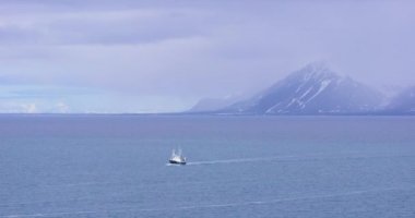 Svalbard yakınındaki Kuzey Kutbu ortamda yolculuk tekne