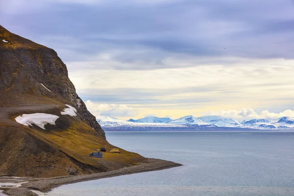 Будинки і гори в арктичному літньому пейзажі — стокове фото