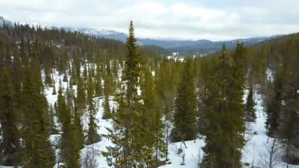 Voler au-dessus du paysage de montagne d'hiver au coucher du soleil — Video