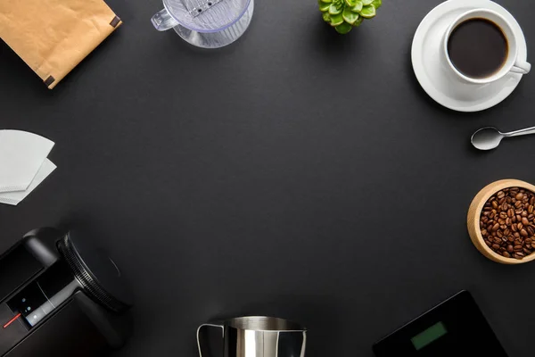 Coffee Maker And Equipment On Gray Background