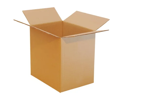 Otwórz Duże Pudełko Tektury Białym Tle Izolacja — Zdjęcie stockowe