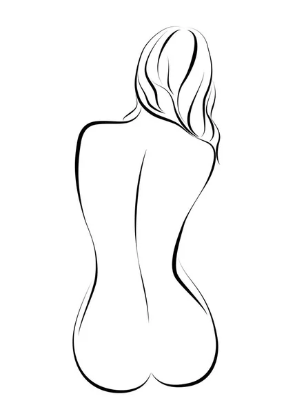 Beatiful naked sitting girl, back view — Stock Vector