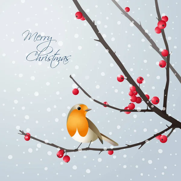 Christmas card with bird sitting on branch — Stock Vector