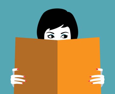 Güzel kız yüz büyük kitap behind