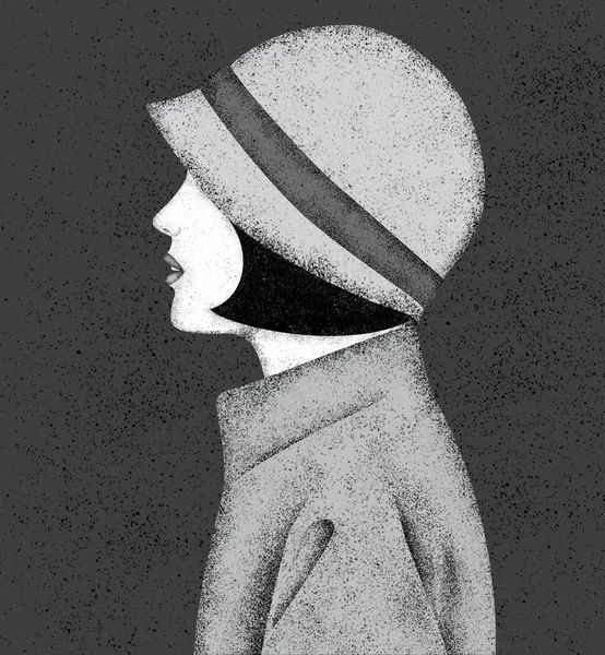 Όμορφο κορίτσι φοράει καπέλο σε στυλ ρετρό με grain υφής — Φωτογραφία Αρχείου