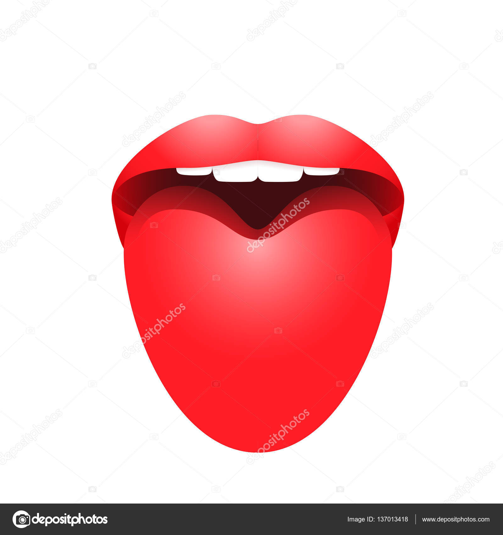 Open mouth with red female lips and sticking out tongue — Stock Vector