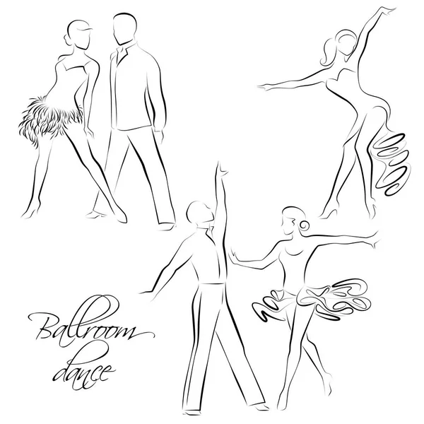 Parejas bailando, bailarines de salón — Vector de stock