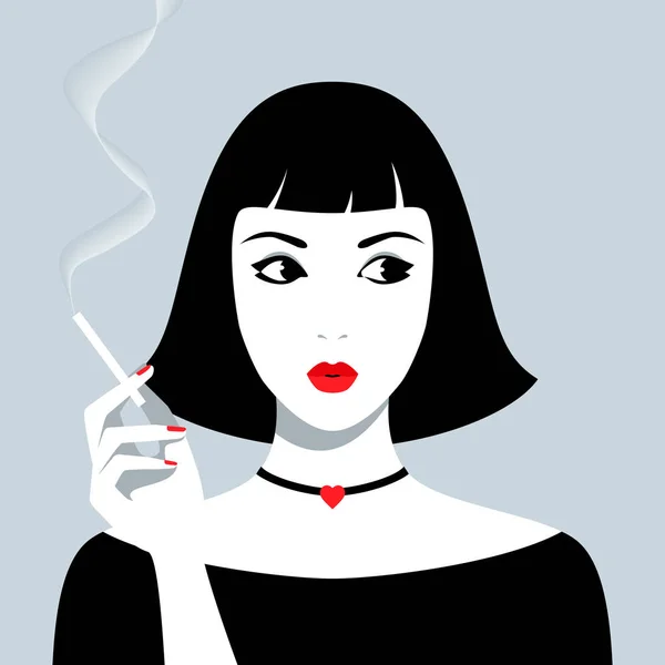 Chica fumando cigarrillo — Vector de stock