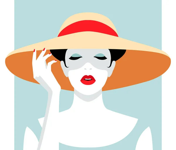Mujer vistiendo sombrero grande — Vector de stock