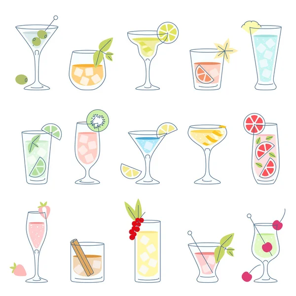 Cócteles y bebidas con fruta — Archivo Imágenes Vectoriales