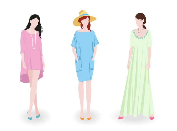 Μόδας κορίτσια που φορούν φορέματα — Διανυσματικό Αρχείο