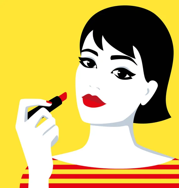 Chica sosteniendo lápiz labial — Vector de stock