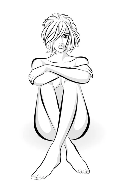 Seduta nudo donna — Vettoriale Stock