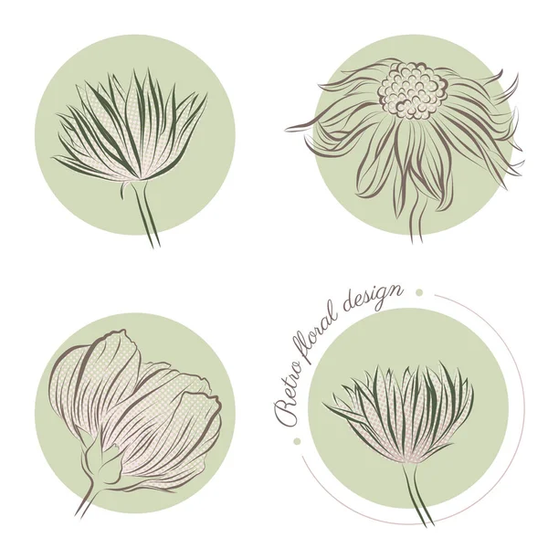 レトロなベクトル花のセット — ストックベクタ
