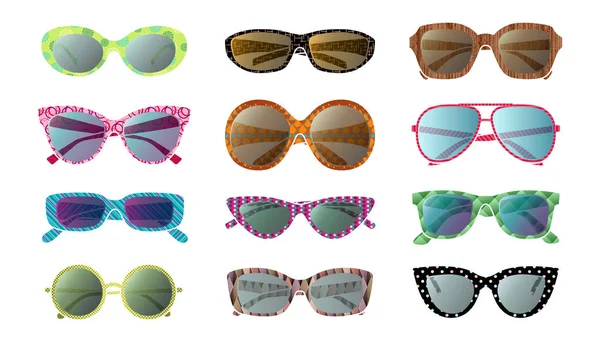 Big set of colorful sunglasses — Stock Vector