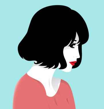 Güzel pısırık genç kadın, profil vektör çizim