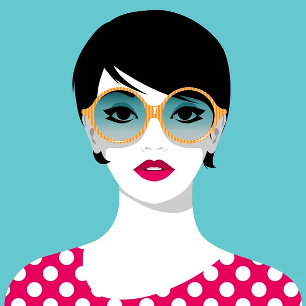 Retrato Vectorial Simple Una Hermosa Mujer Joven Con Labios Rosados — Vector de stock