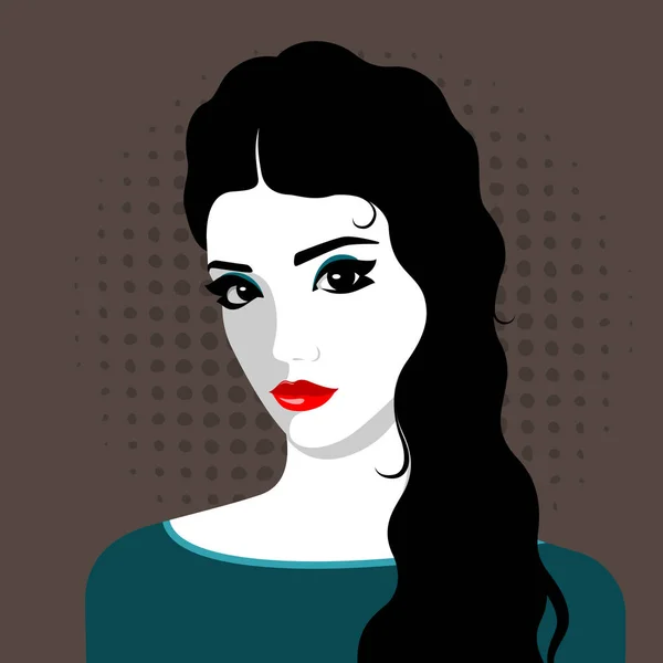 Retrato Vectorial Simple Mujer Joven Desafiante Elegante Con Pelo Largo — Vector de stock