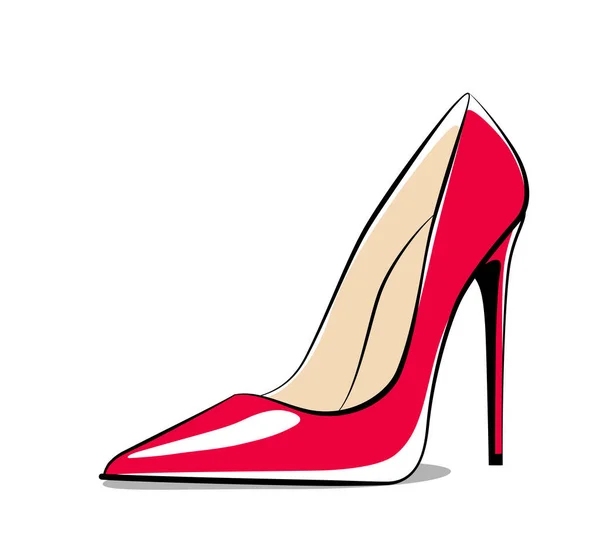 Eenvoudige Vector Illustratie Van Elegante Modieuze Rode Vrouwen Schoen Met — Stockvector