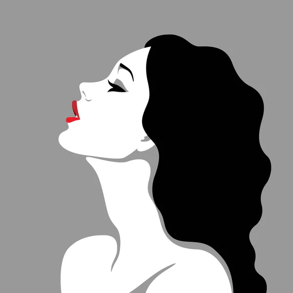 Simple Vector Illustration Attractive Sensual Daydreaming Woman Open Red Lips — Stock Vector