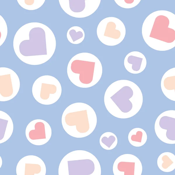 Pastel Hartjes Witte Cirkels Een Blauwe Achtergrond — Stockvector