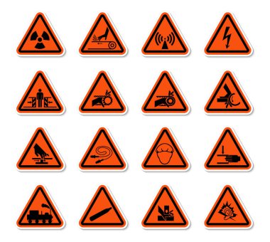 Üçgen Uyarı Tehlike Sembolleri Etiketleri Beyaz Arkaplan, Vektör Resimlerini İzole Et 