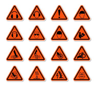 Üçgen Uyarı Tehlike Sembolleri Etiketleri Beyaz Arkaplan, Vektör Resimlerini İzole Et 