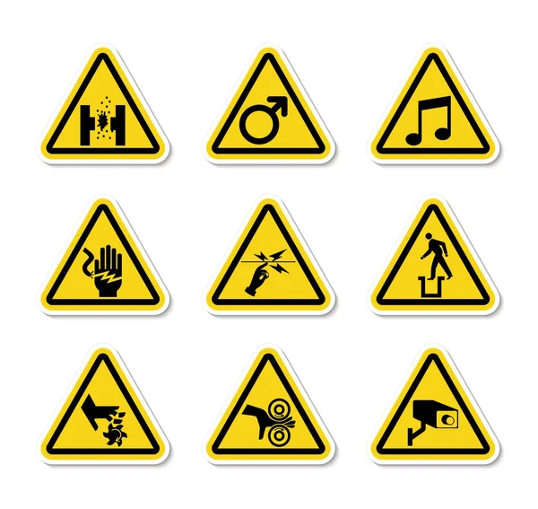 Triangular Warning Hazard Symbols labels Sign Isolate on White Background,Vector Illustration — ストックベクタ