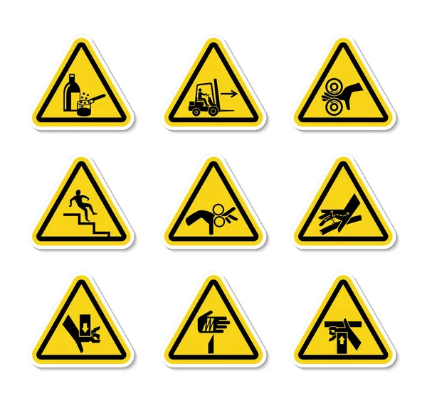 Etiquetas triangulares de símbolos de perigo de advertência Assinar Isolar em fundo branco, ilustração vetorial —  Vetores de Stock