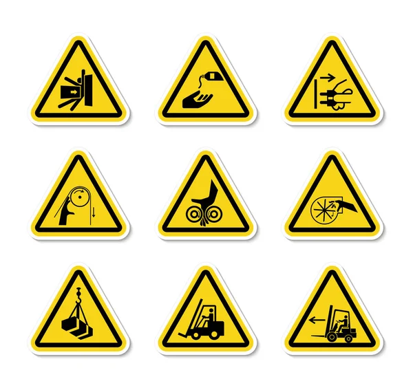 Triangular Warning Hazard Symbols labels Sign Isolate on White Background,Vector Illustration — ストックベクタ