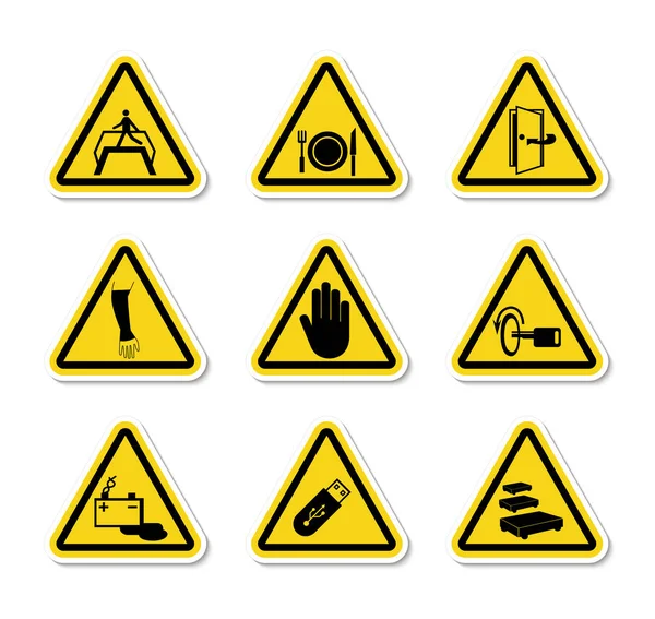Trójkątne symbole ostrzegawcze Znaki ostrzegawcze Izolacja na białym tle, Ilustracja wektora — Wektor stockowy