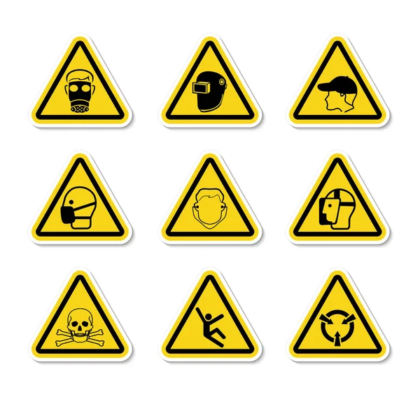 Etichette triangolari dei simboli di pericolo di avvertimento Segno isolato su sfondo bianco, illustrazione vettoriale — Vettoriale Stock