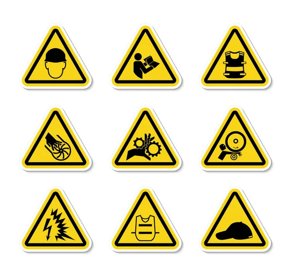 Triangular Warning Hazard Symbols labels Sign Isolate on White Background,Vector Illustration — Stock Vector