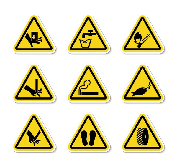 Etichette triangolari dei simboli di pericolo di avvertimento Segno isolato su sfondo bianco, illustrazione vettoriale — Vettoriale Stock